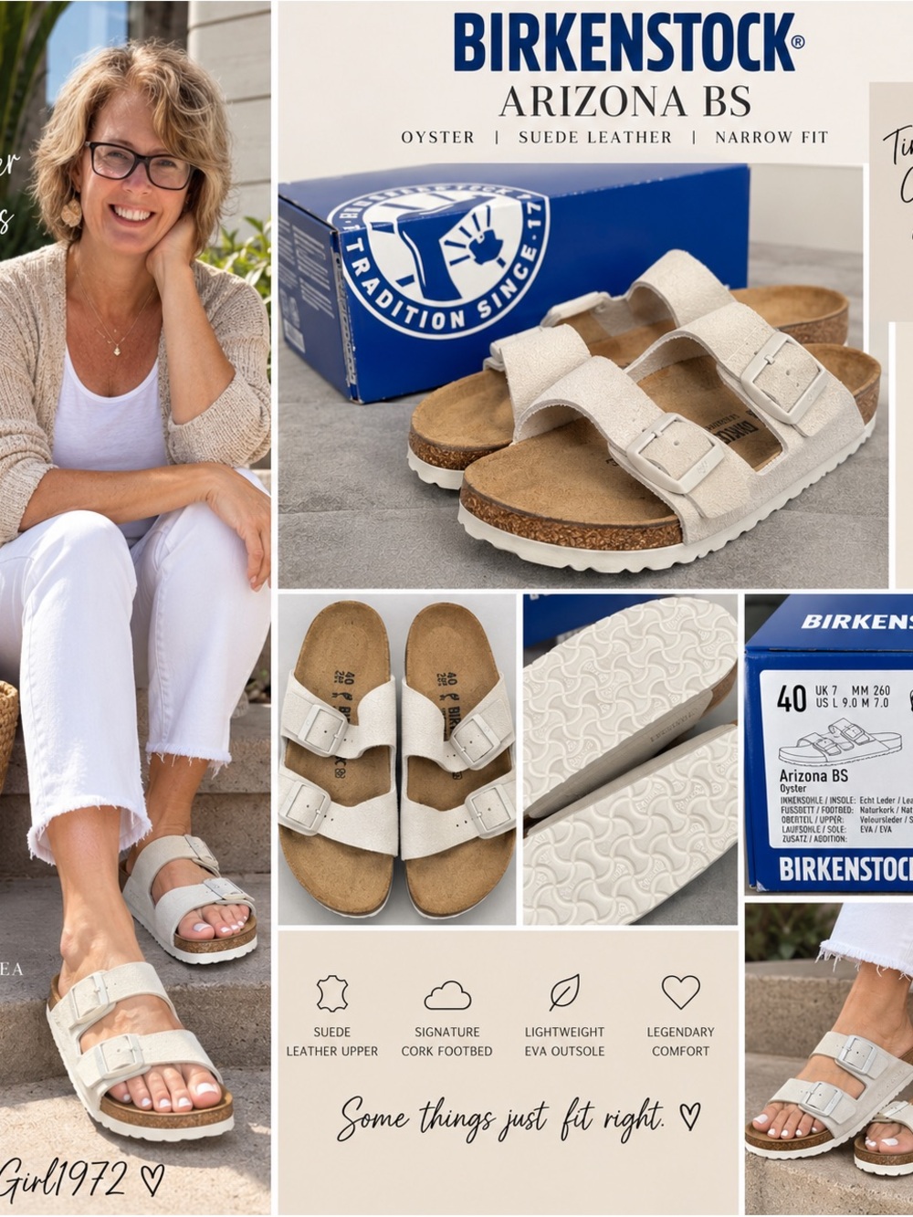 Birkenstock Arizona Oyster Suede Sandals EU 40 Narrow New in Box 👡🤍